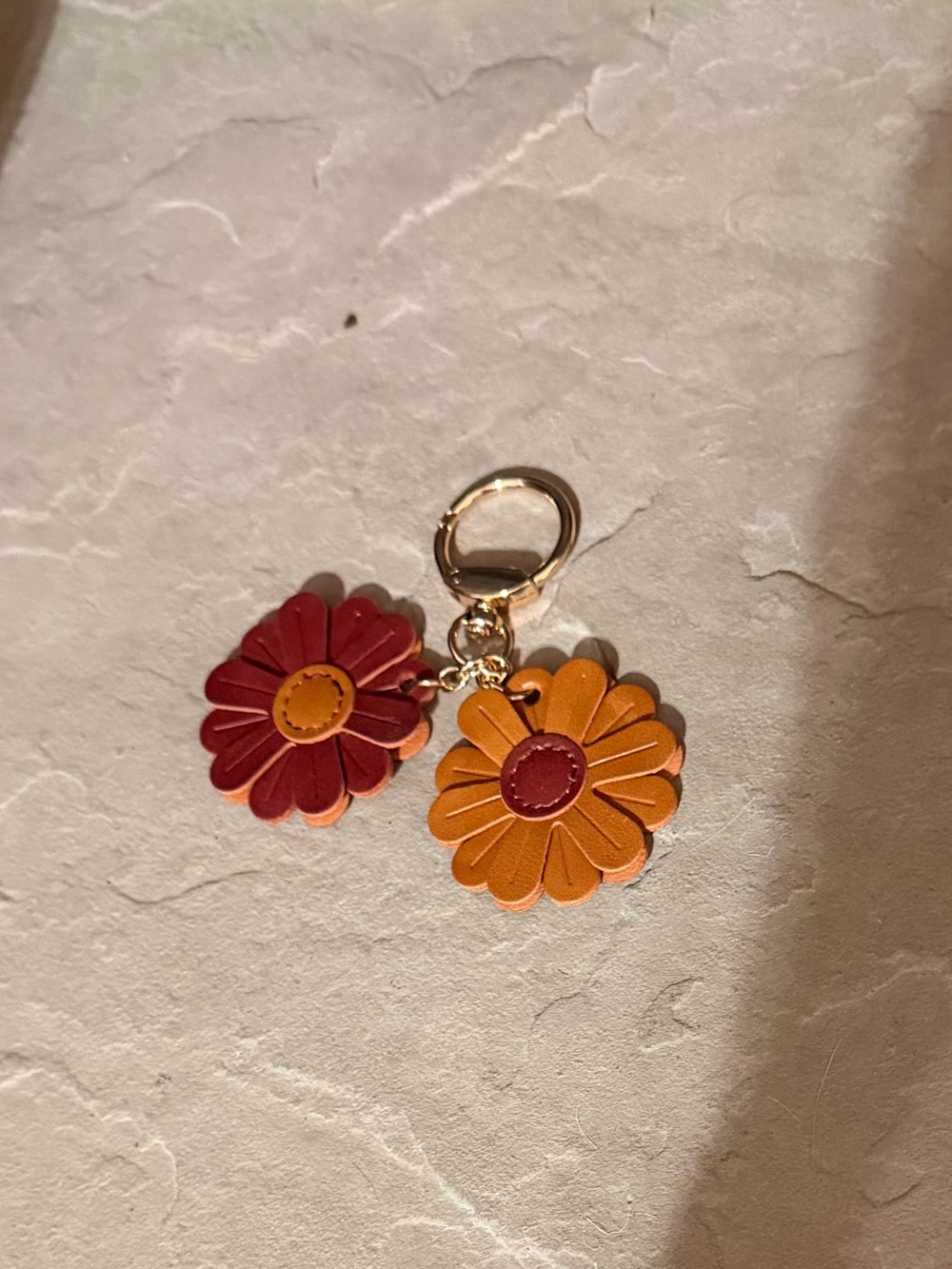 Two-Flower Bag Charm/Keychain in Red and Orange